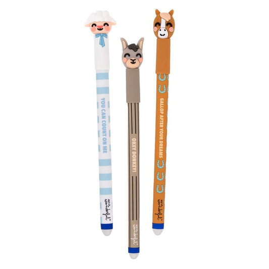 Set de 3 Esferográficas apagáveis Bo-Bo Quinta-Ovelha, Burro e Cavalo - Mr. Wonderful