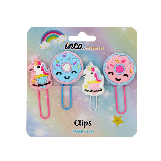Conjunto de 4 clipes de papel grandes - Metal - Unicórnio e Donut