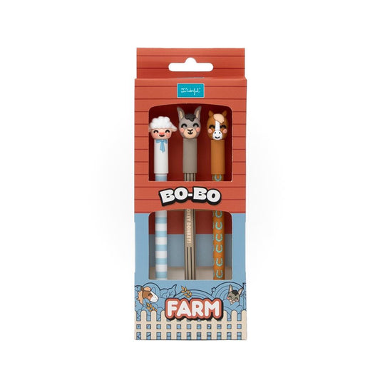 Set de 3 Esferográficas apagáveis Bo-Bo Quinta-Ovelha, Burro e Cavalo - Mr. Wonderful
