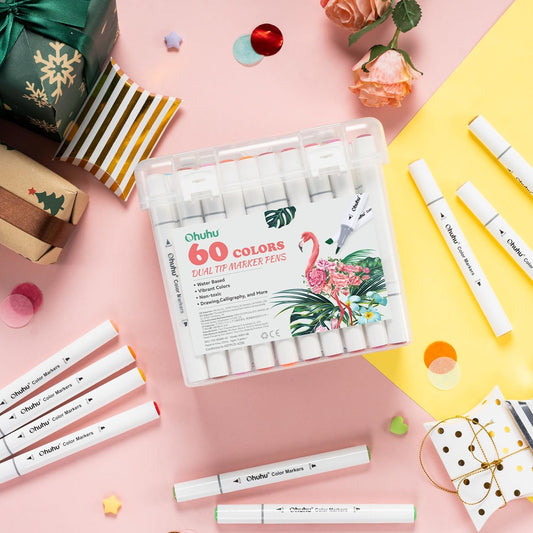 Ohuhu Marcadores de 60 cores, marcadores de água com ponta dupla